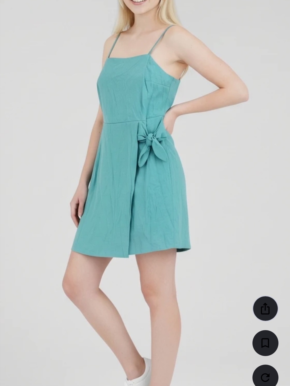 Nine West Teal Tie-Waist Spaghetti Strap Mini Dress